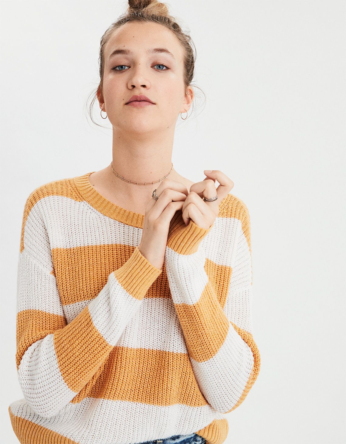 AE Rugby Stripe Sweater, Mustard | American Eagle Outfitters (US & CA)