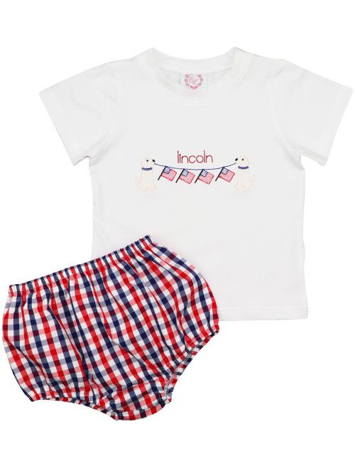 Navy Check Lab and Flag Banner Diaper set | Cecil and Lou