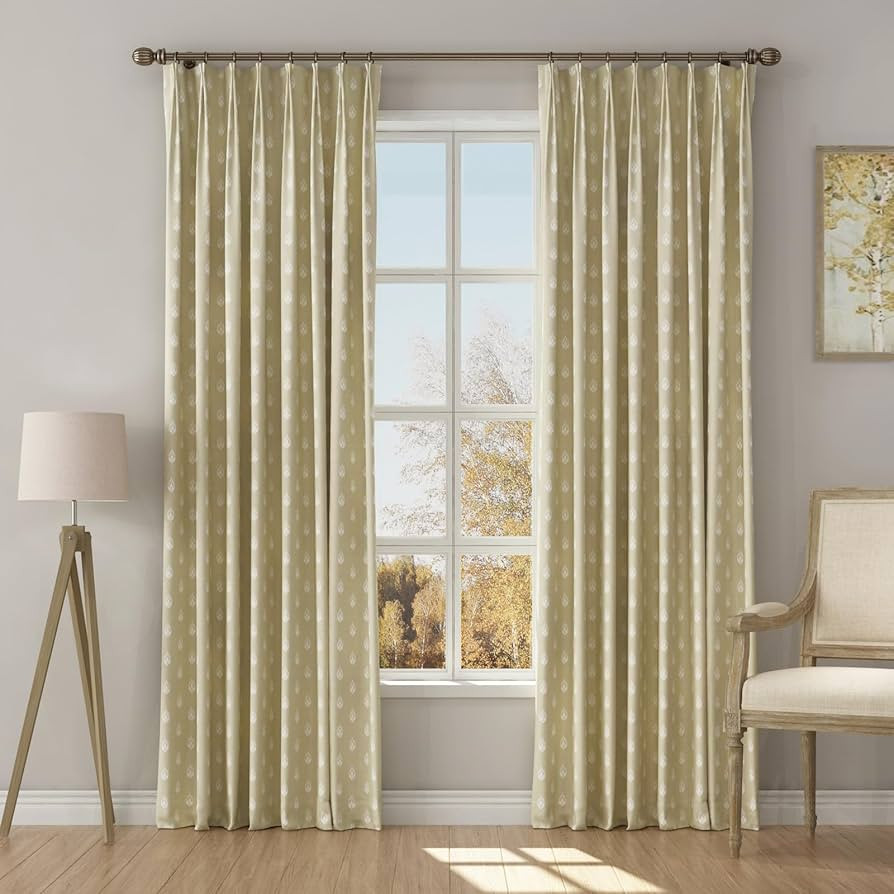 TWOPAGES Stefana Silber x 100 Inches Wide Pinch Pleat Curtain, Symmetrical Pattern Block Beige, L... | Amazon (US)
