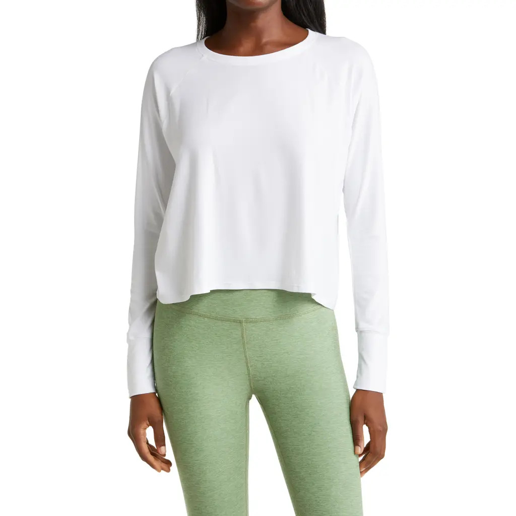 Beyond Yoga Featherweight Long Sleeve T-Shirt in Cloud White at Nordstrom, Size Small | Nordstrom