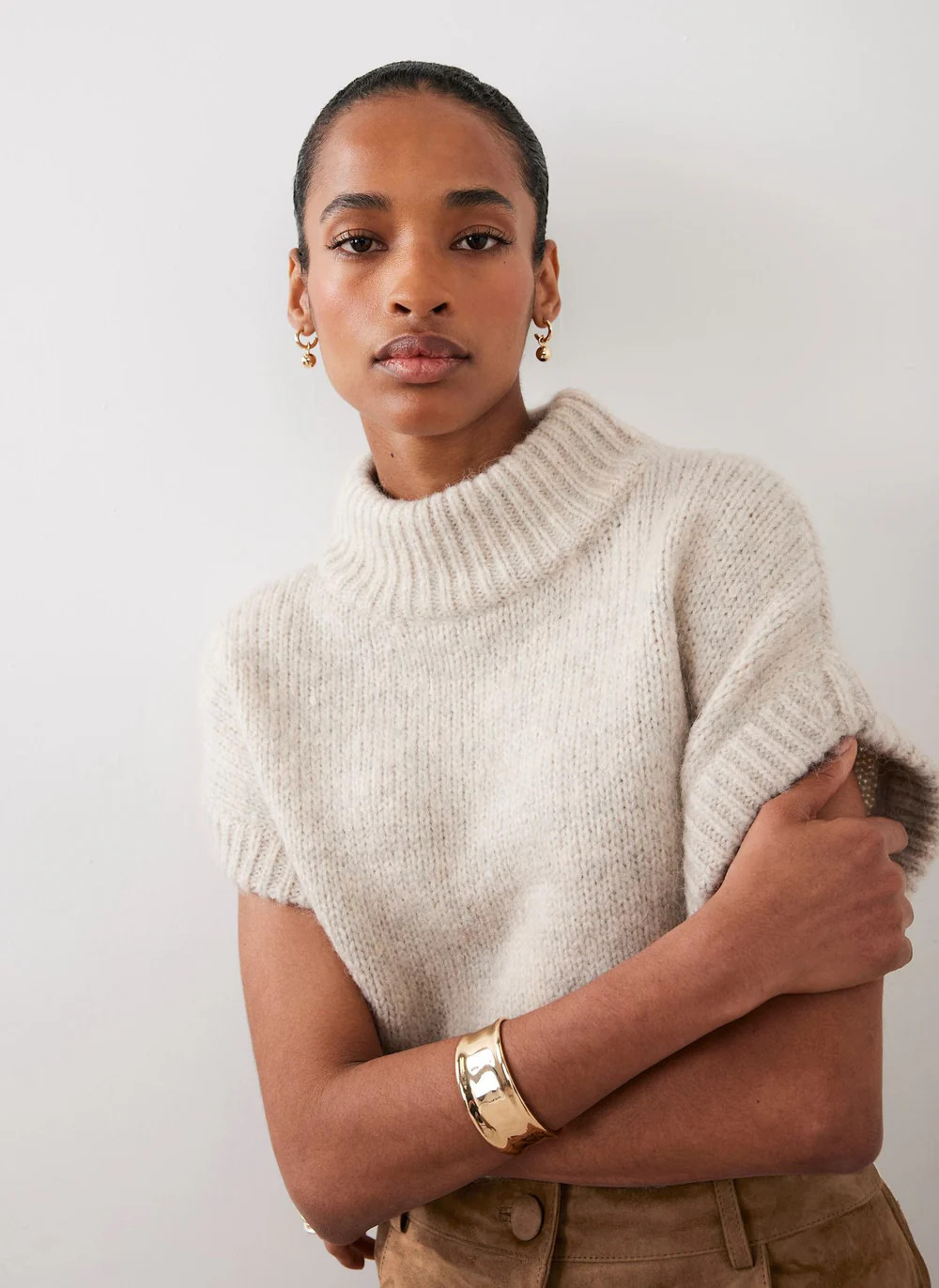 Neutral Wool Blend Sleeveless Knit Top | Mint Velvet