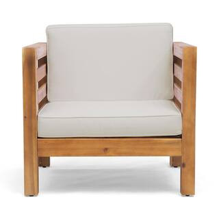 Noble House Oana Teak Brown Removable Cushions Wood Outdoor Lounge Chair with Beige Cushions 6591... | The Home Depot