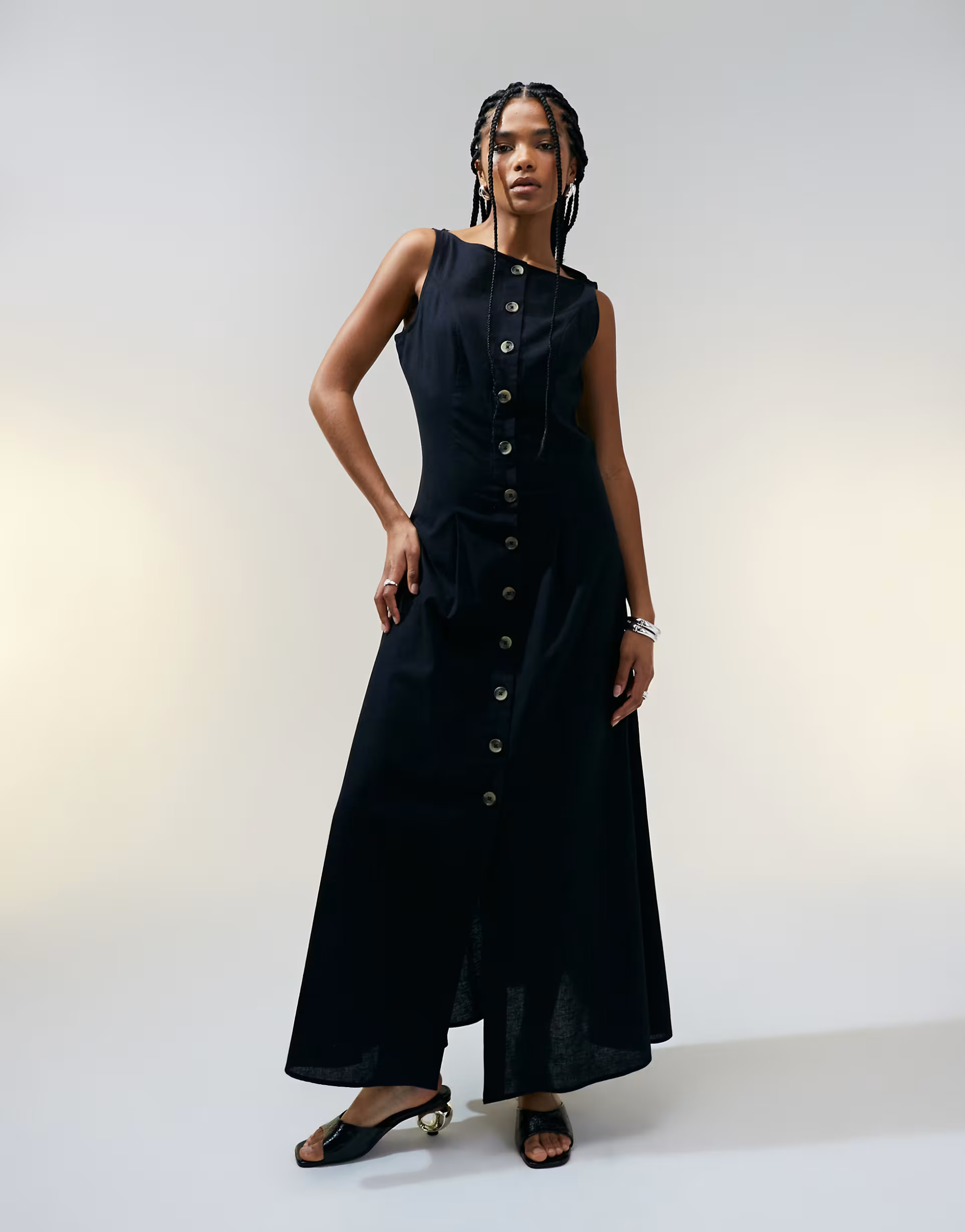 ASOS DESIGN slash neck button down waistcoat maxi dress black | ASOS | ASOS (Global)