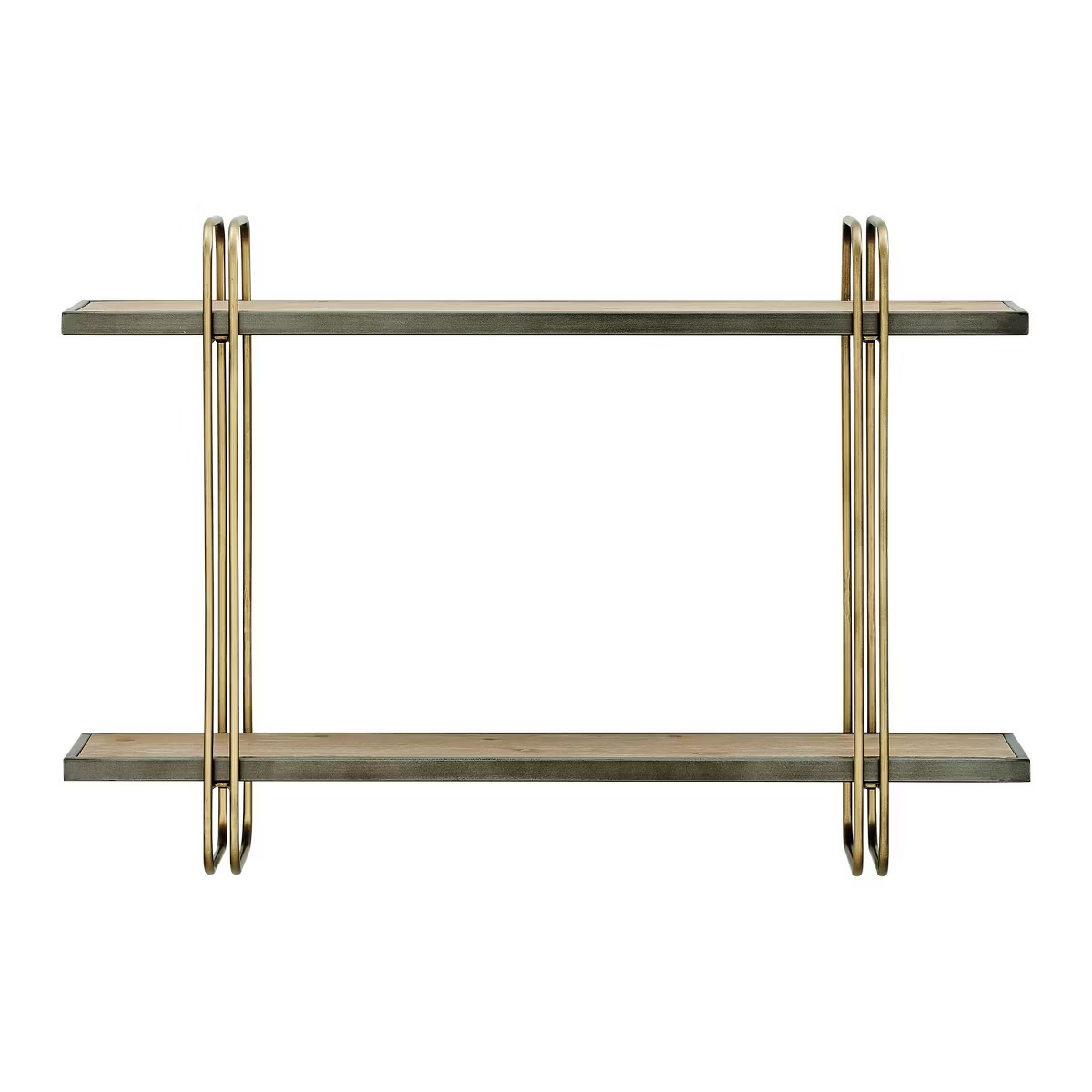 Danya B. 32.3" x 22" 2 Tier Metal and Wood Hanging Bracket Wall Mounted Shelf Gold: Floating Stor... | Target
