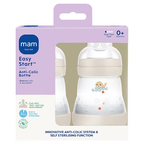 MAM Easy Start Bottles in Grey 160ml 2 Pack | Superdrug