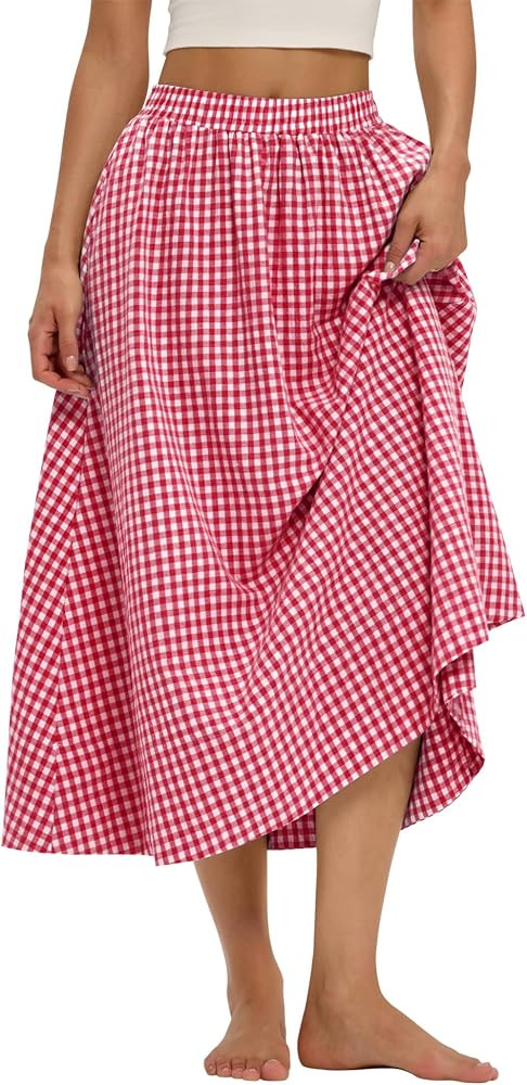 LOMON Midi Skirts for Women with Pockets A-Line Cotton Flowy Elastic Waist     Maxi Skirt Boho Su... | Amazon (US)