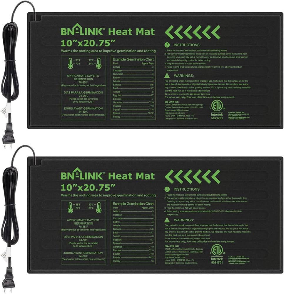 BN-LINK Durable Seedling Heat Mat Warm Hydroponic Heating Pad Waterproof 10" x 20.75" - 2 Pack fo... | Amazon (US)