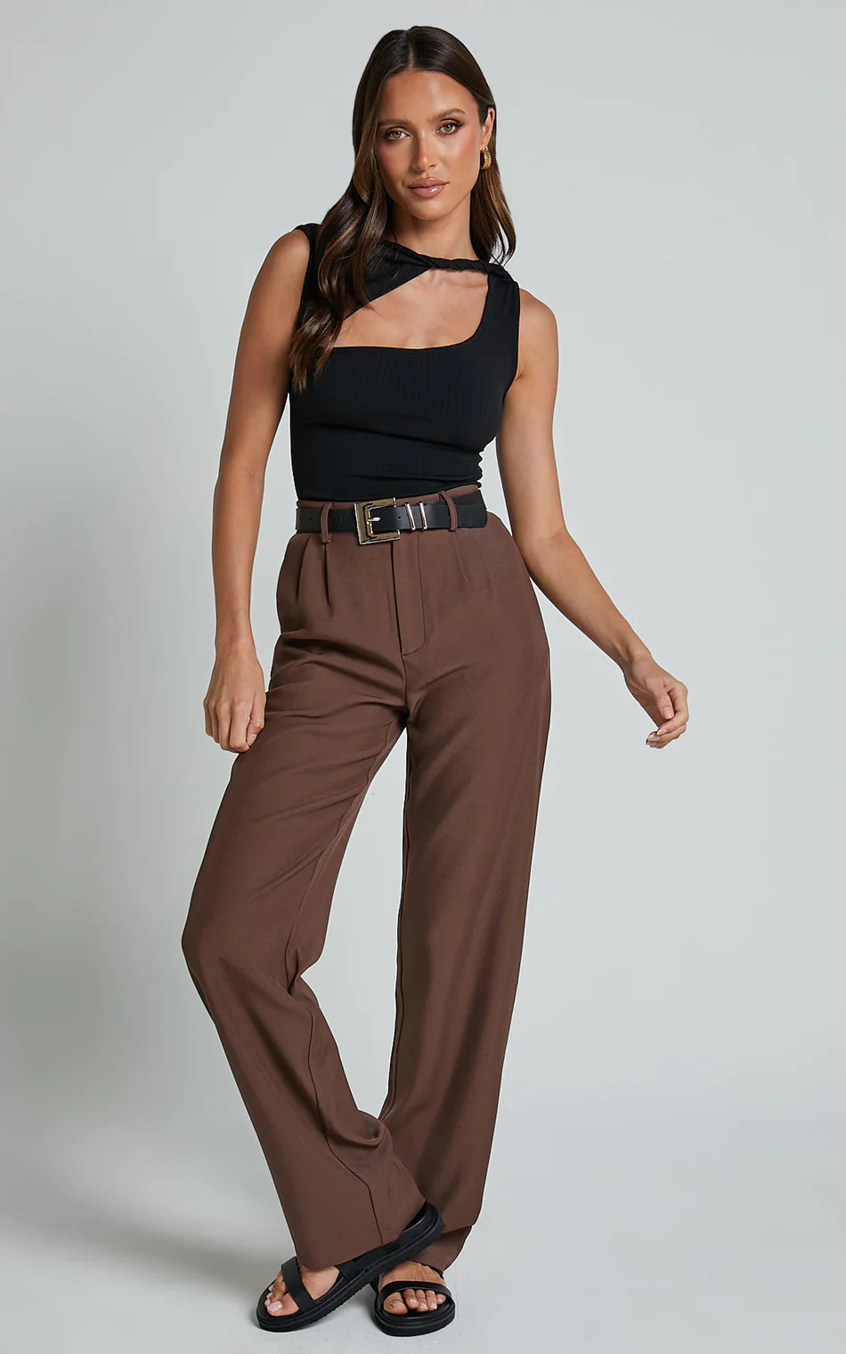 Lorcan Pants - High Waisted Tailored Pants in Chocolate | Showpo (US, UK & Europe)