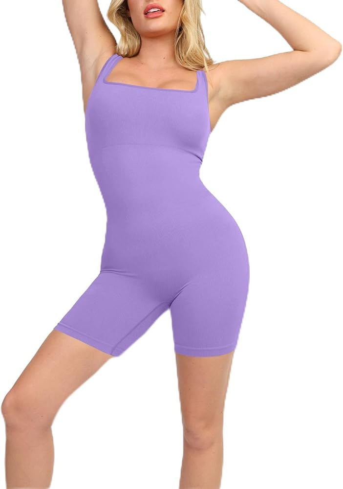 Popilush Shapewear Jumpsuits for Women Built-in Bra Square Neck Rompers Shorts Bodycon Bodysuits ... | Amazon (US)