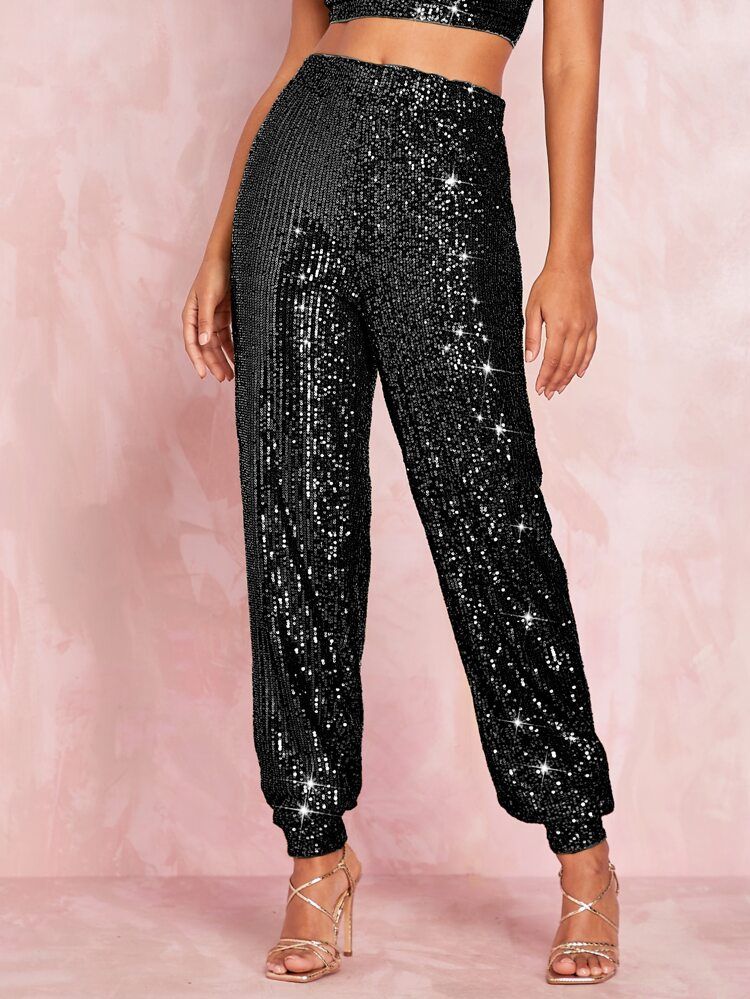 SHEIN BAE Sequin High Waisted Joggers | SHEIN