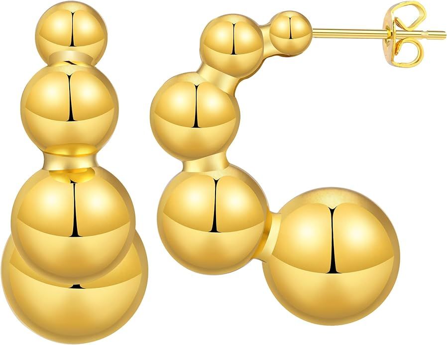 Gold Hoop Earrings for Women - 14K Gold Plated Cubic Zirconia Large Hoops Earring Hypoallergenic ... | Amazon (US)
