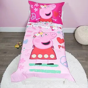 Peppa Pig Be Nice & Kind 4 Piece Toddler Bedding Set - Includes Comforter, Sheet Set - Fitted and... | Amazon (US)