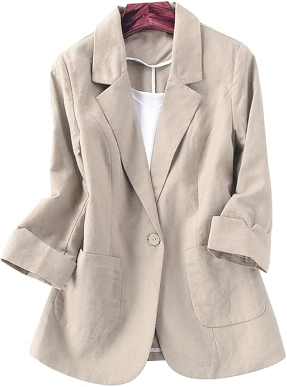 Cotton Linen Blazer for Womens Casual 3/4 Sleeve Open Front Linen Jackets | Amazon (US)