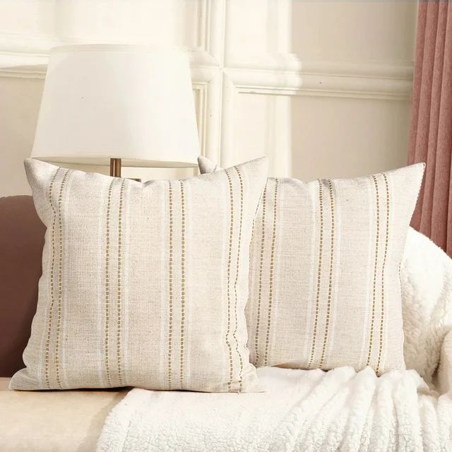 Sunlit 20x20 Decorative Farmhouse Linen Throw Pillow Covers, Textured Pillow Case, Set of 2, Beig... | Walmart (US)