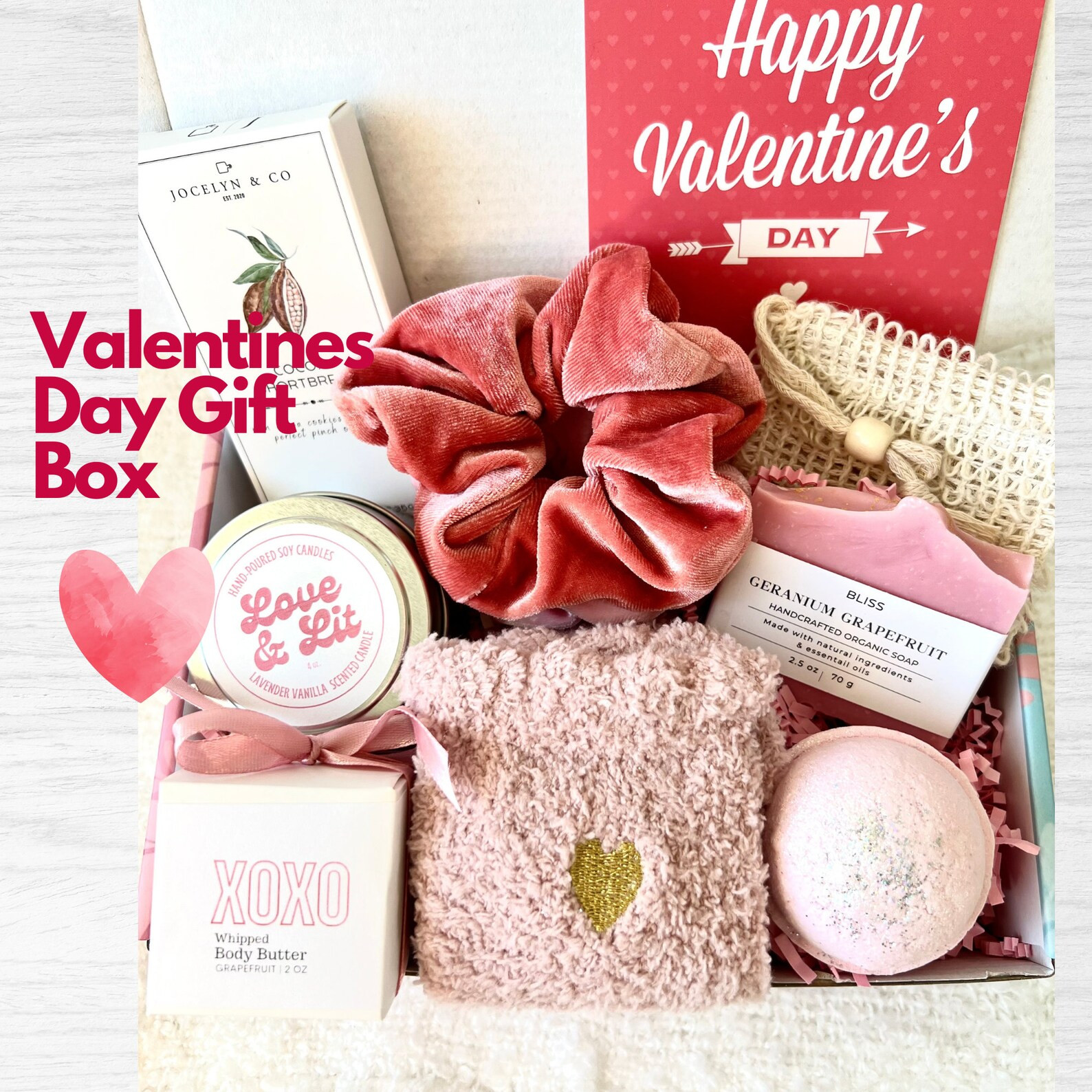 Valentine's Day Spa Gift Box: Shea Butter & Velvet Scrunchie, Self Care Package for Girlfriend, V... | Etsy (US)