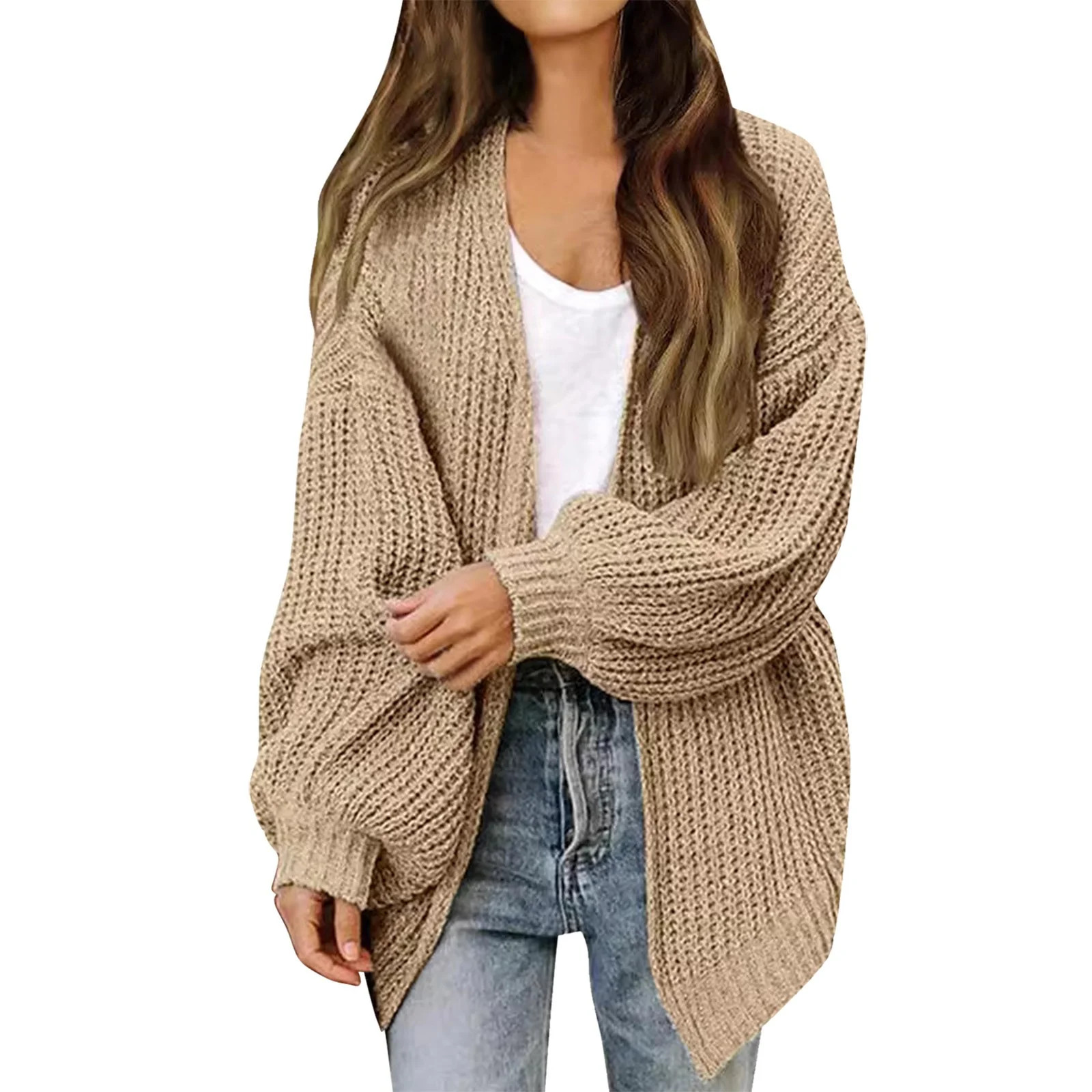 VISALY Chunky Cardigan Sweaters Oversized Sweaters Zip Up Long Lantern Sleeve Open Front Casual L... | Walmart (US)