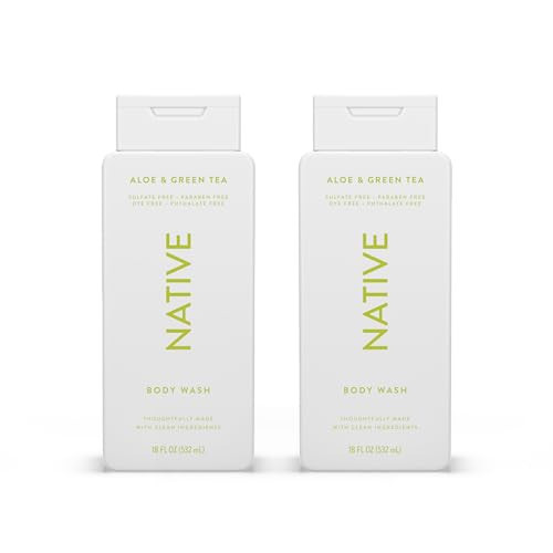 Native Body Wash Contains Naturally Derived Ingredients | For Women & Men, Sulfate, Paraben, & Dye Free Leaving Skin Soft and Hydrating |Aloe & Green Tea 18 oz - 2 Pk | Amazon (US)