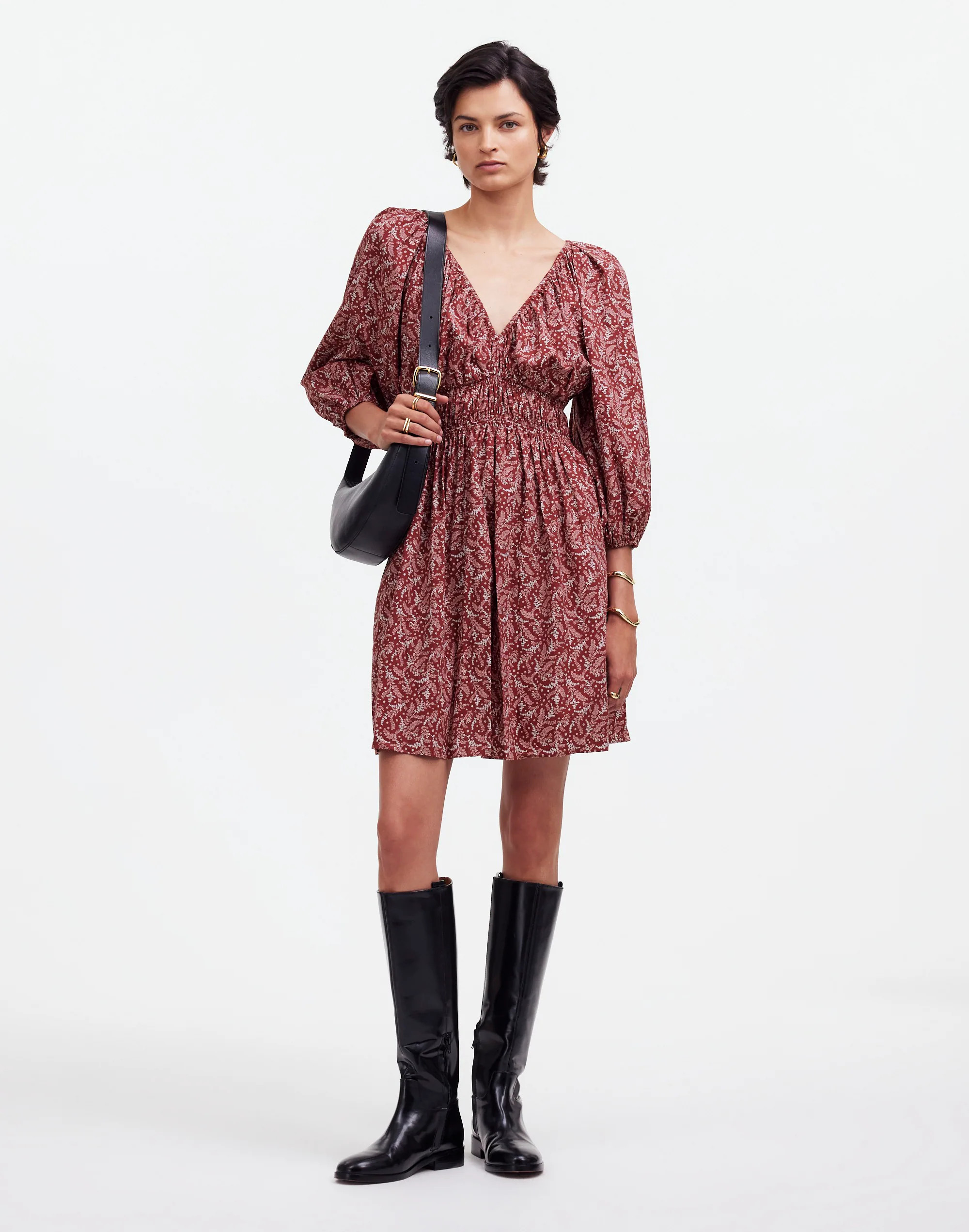 Puff-Sleeve V-Neck Mini Dress in Paisley Floral | Madewell
