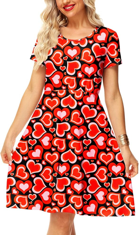 Valentines Dress for Women Red Heart Print Dress Valentines Outfit Valentines Outfits Amazon Dresses | Amazon (US)