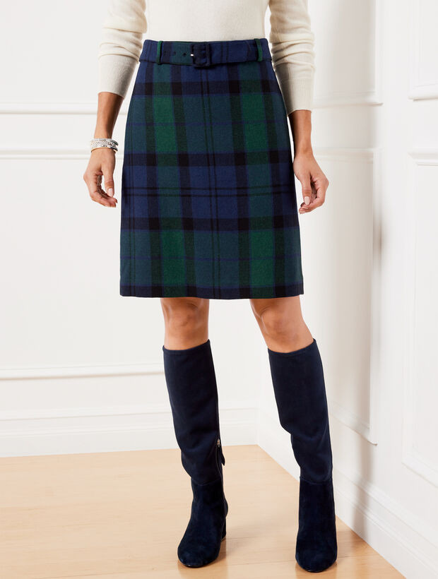 Belted A-Line Skirt - Black Watch Plaid | Talbots