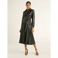 Scoop Women's Faux Leather Pleated Shirtdress with Self Tie Belt, Sizes XS-XXL | Walmart (US)