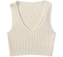 SweatyRocks Women's Ribbed Knit Crop Sleeveless V-Neck Sweater Vest Crop Tank Top | Amazon (US)