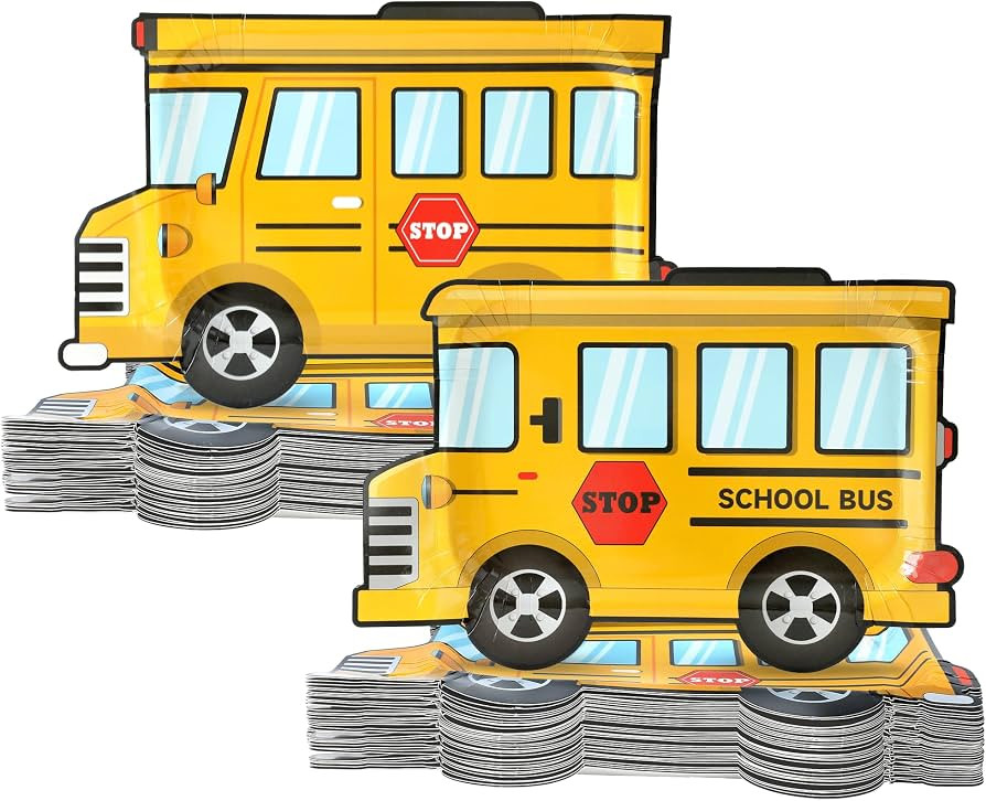 Naozinebi 50 Count Bus Party Plates Back to Birthday Disposable Plates Yellow Bus Shape Plates Di... | Amazon (US)