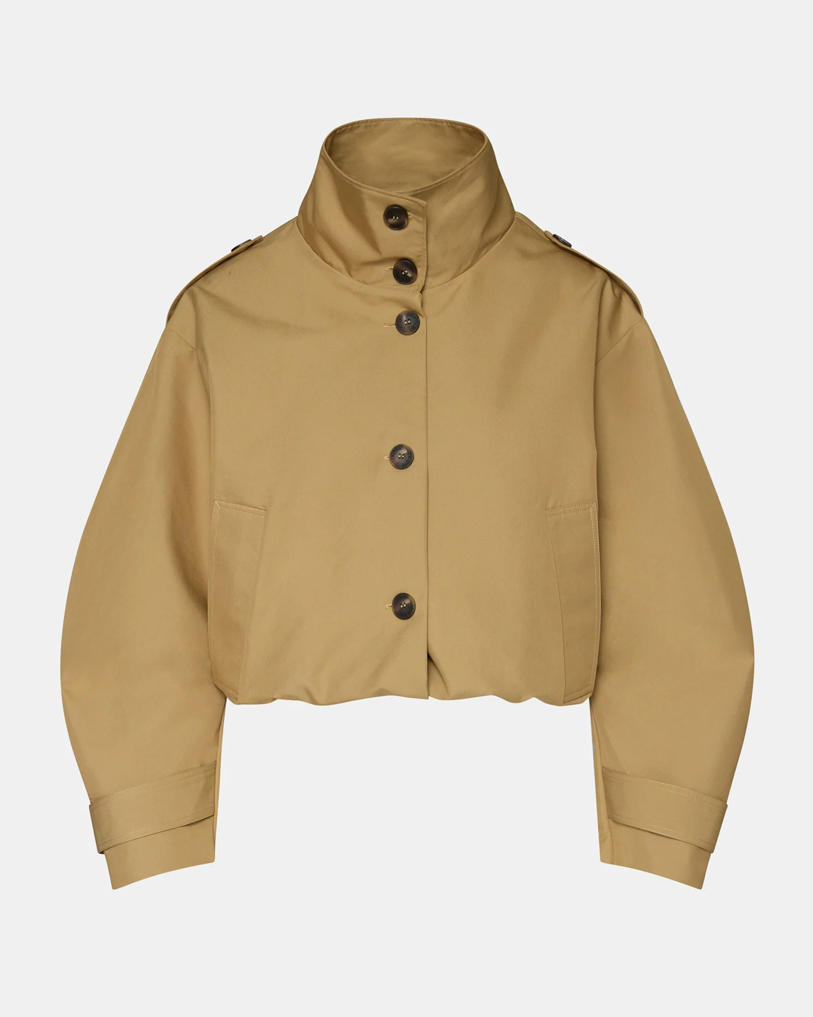 FAYDEN Medium Khaki Button-Up High-Neck Collar Women's Jacket | Steve Madden (US)