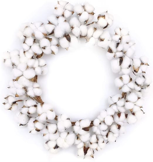Bibelot 18inch Cotton Wreath Nature Cotton Bolls Farmhouse Decor for Front Door Wall Window Home ... | Amazon (US)