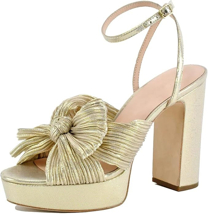 Mattiventon Bow Heels Sandals for Women Chunky High Heeled Platform Sandals Open Toe Ankle Strap ... | Amazon (US)