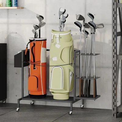 Golf Bag Organizer For Garage, Golf Bag Storage Stand Fits 2 Golf Bags, Freestanding Golf Club Holder For Garage, Shed, Home, Basement, Other Golfing | Wayfair North America