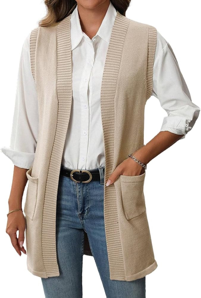 IDEALSANXUN Womens Long Sweater Vest Fall Winter Open Front Sleeveless Cardigans Vest Tops | Amazon (US)