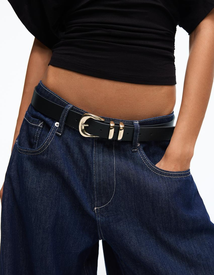 Leather effect buckle belt - Accessories - Women | Bershka UK