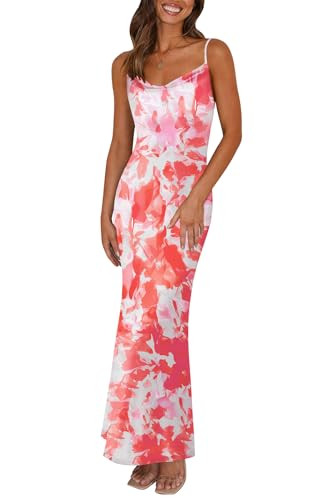 PRETTYGARDEN Adjustable Straps Sleeveless Summer Dresses for Women 2025 Floral Mesh Bodycon Sexy Dress Backless Maxi Dress (Light Orange,Small) | Amazon (US)