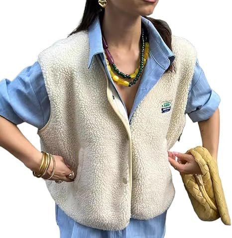 Women Fleece Vest Y2K Kawaii Sleeveless Cropped Cardigan Coquette Fall Clothes Preppy Open Front ... | Amazon (US)