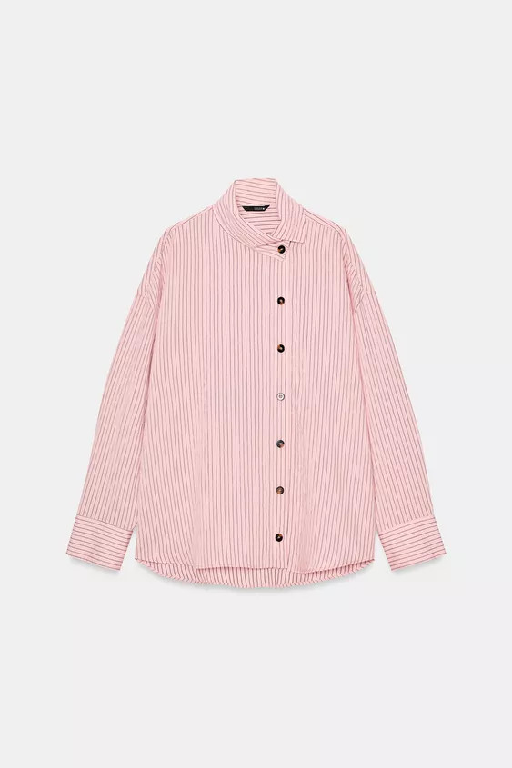 STRIPED HIGH NECK SHIRT | Zara US