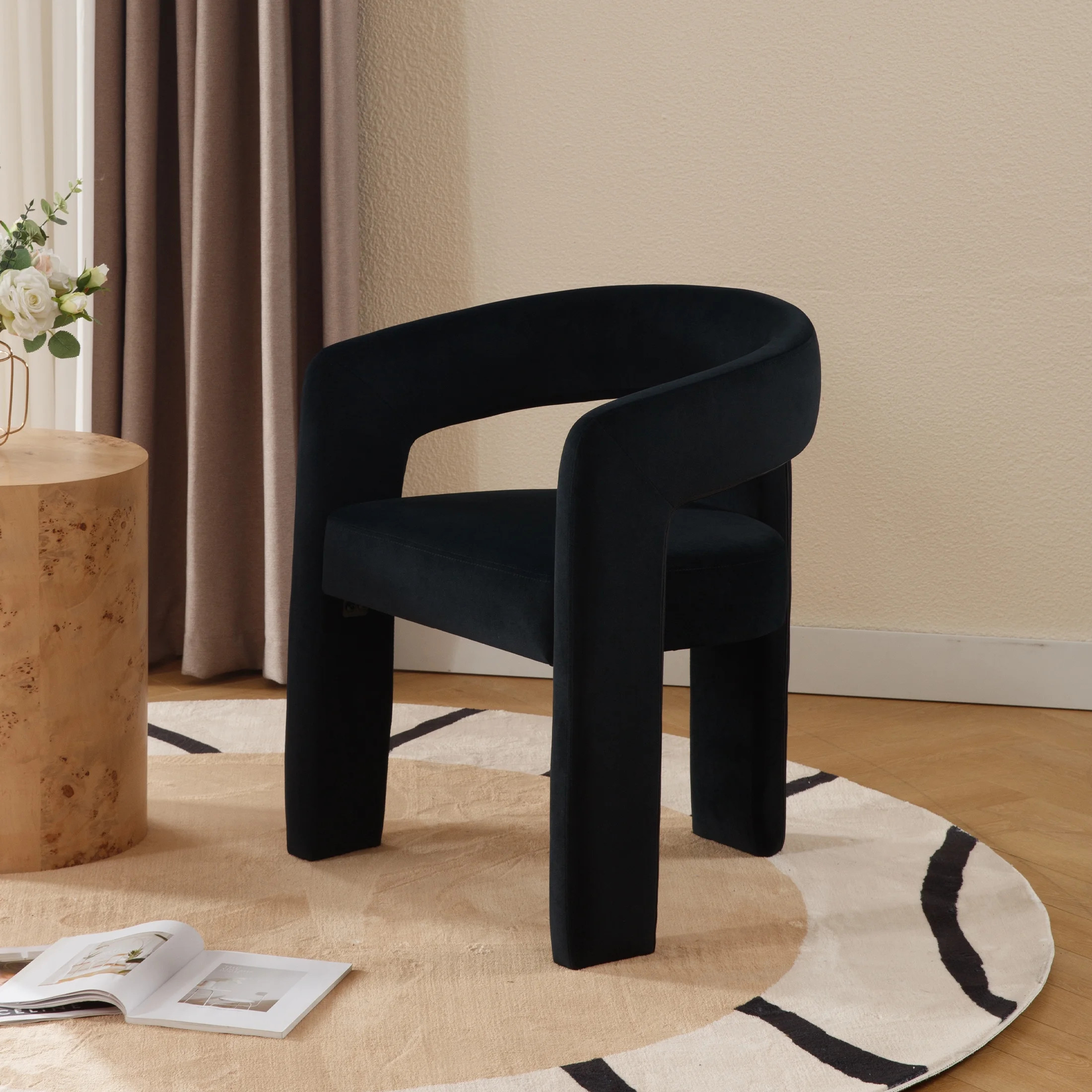 Guyou Modern Velvet Upholstered Dining Chair, Cute Barrel Side Armchair Kitchen Chair with Armres... | Walmart (US)