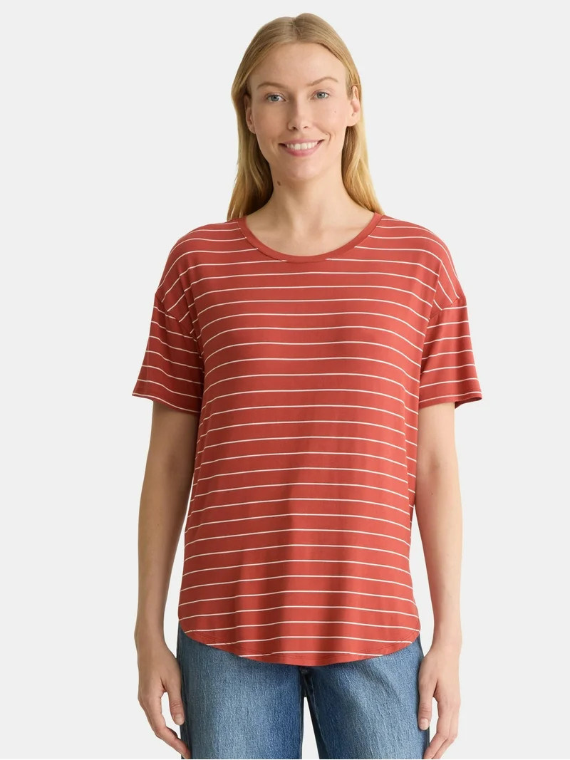 Time and Tru Women’s Crewneck Tunic Tee with Short Sleeves, Sizes XS-XXXL | Walmart (US)