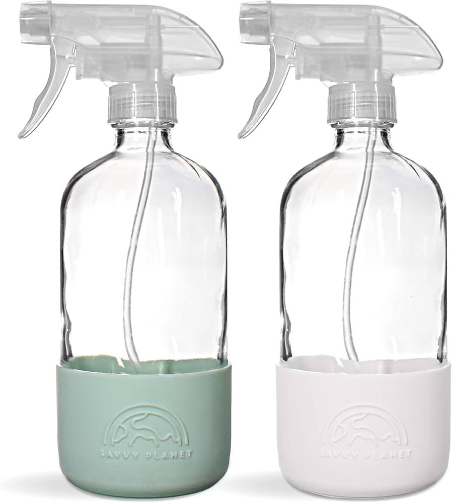 SAVVY PLANET Empty Clear Glass Spray Bottles with Silicone Sleeve Protection - Refillable 16 oz Cont | Amazon (US)