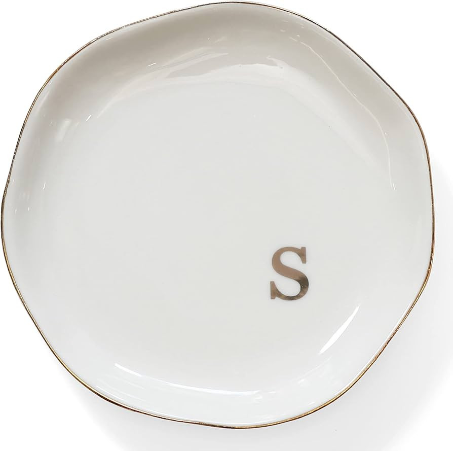 HOME SMILE Initials Ring Dish Jewery Tray with Personalized S-Monogrammed Engagement Wedding Gift... | Amazon (US)