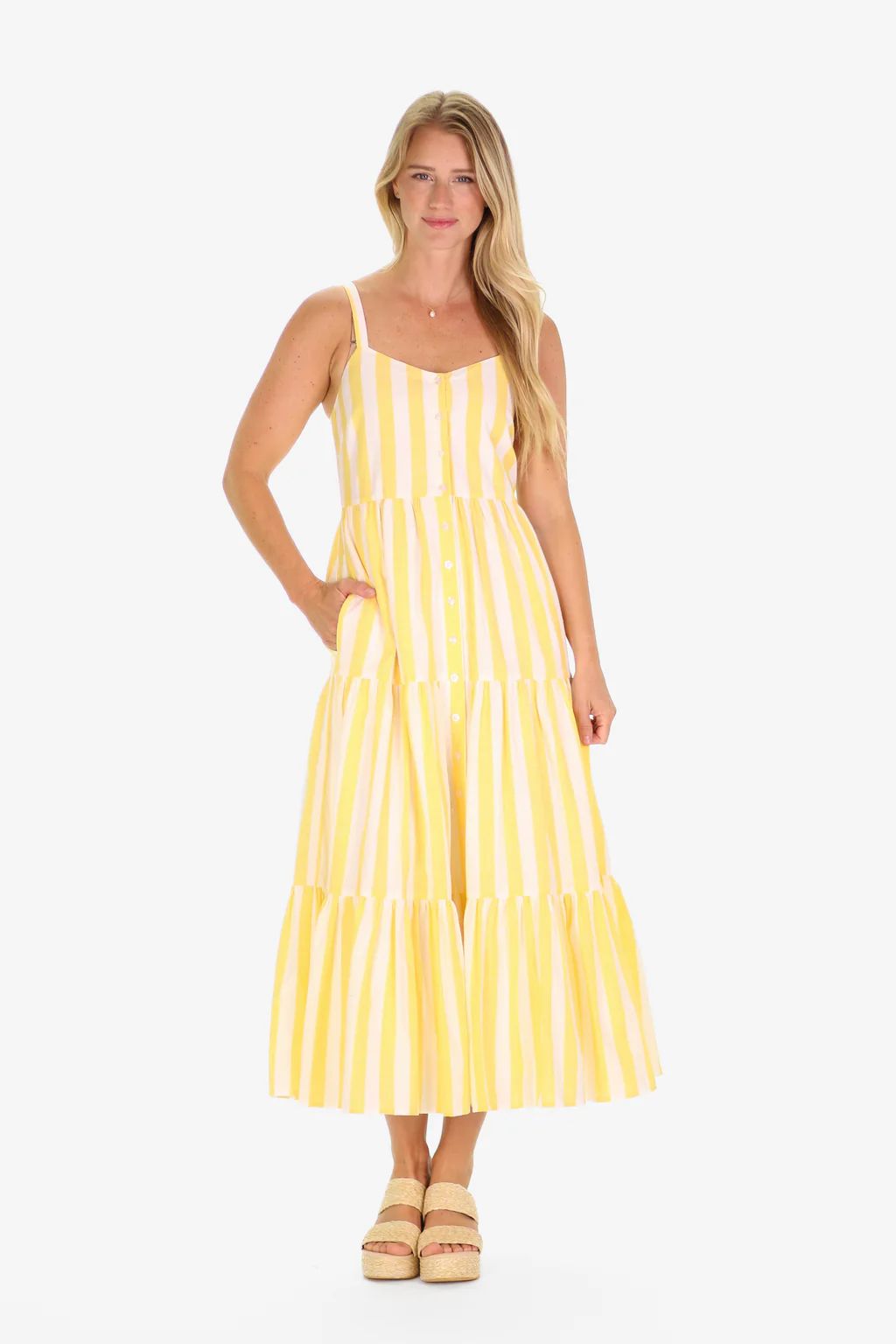 The Duxbury Dress in Lemon Linen Stripe | Duffield Lane