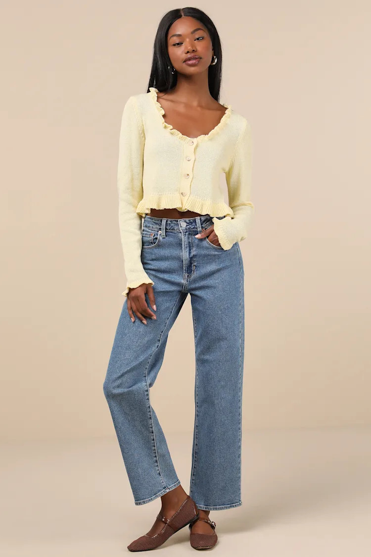 Impressively Sweet Light Yellow Ruffled Cropped Cardigan | Lulus