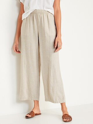 High-Waisted Linen-Blend Wide-Leg Pants for Women | Old Navy (US)