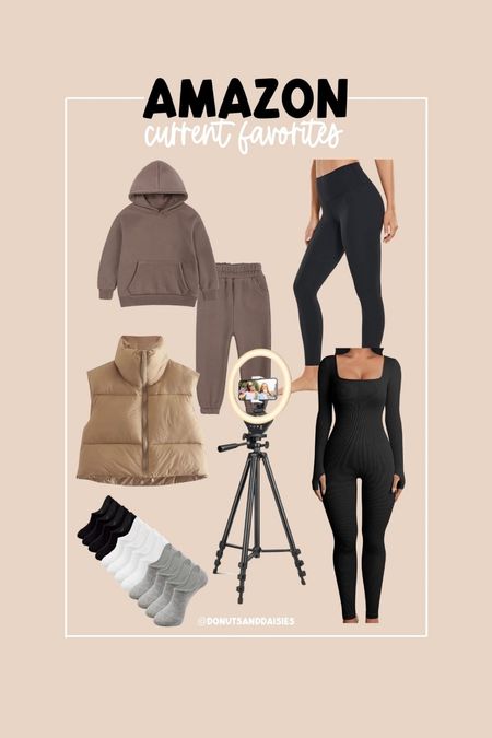 Current Amazon favorites! I love the sweatsuit and cropped puffer vest! Great ring light and Lululemon align dupe leggings! 

#LTKFind #LTKSeasonal #LTKstyletip