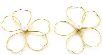 Imitation Pearl Center Wire Flower Earrings | Nordstrom