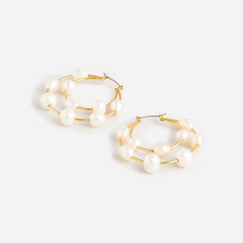 Layered pearl hoop earrings | J. Crew US