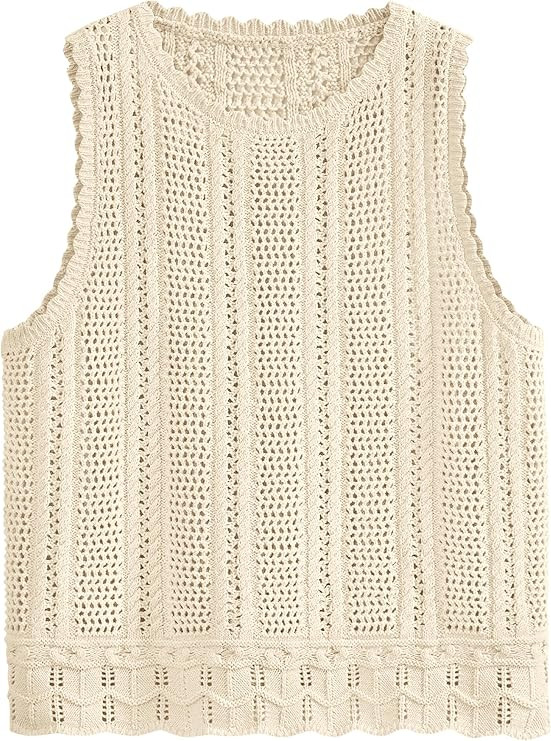 KIRUNDO Beach Vacation Clothes for Women Spring Summer Crochet Sweater Vest Tank Tops Cover Ups R... | Amazon (US)
