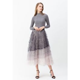 Gradient Tiered Ruffle Mesh Tulle Maxi Skirt | Chicwish