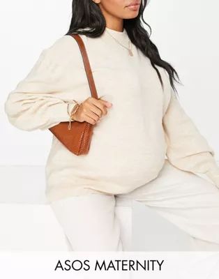 ASOS DESIGN Maternity boxy sweater with crew neck in oatmeal | ASOS (Global)