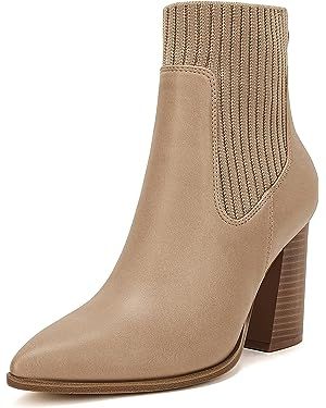 Coutgo Women Pointed Toe Ankle Boots Knit Sock Boot Chunky Block Stacked Mid Heel Comfortable Che... | Amazon (US)